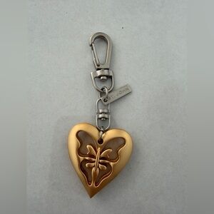 Vintage St. John 2 Tone Butterfly Heart Keychain Key Ring Bag Charm